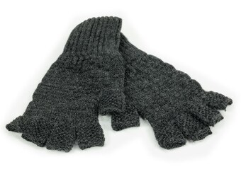 Alpaka Kurzfingerhandschuhe 100%Alpaka Anthrazit Winter Herbst angenehmes Tragegefühl keine kalten Hände und trotzdem die Finger frei !