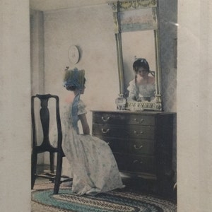 Antique Framed Hand Colored Photograph The Lady in the Mirror by Wallace Nutting, Signed c.1910s image 2