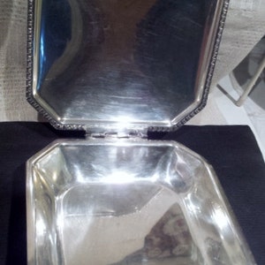 Antique Sheffield Silver Plate Hollowware Eight-Sided Square Silent Butler c. 1935-1950