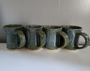 Set of 4 Mugs - Seafoam - Wheel Thrown Stoneware