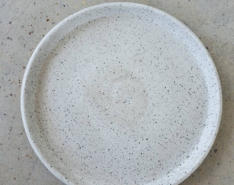 10" Speckled White Dinner Plate Wheel Thrown Stoneware