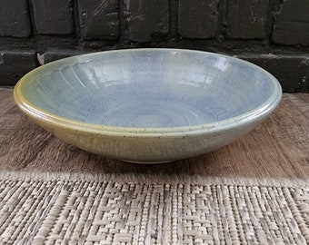 9.75" Wheel Thrown Stoneware Serving Bowl - Textured BlueGreen