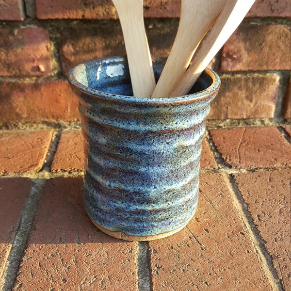 Stoneware Utensil Holder Wheel Thrown Pottery Speckled Brown Clay Handmade