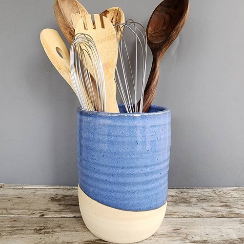 Kitchen Utensil Holder Large Size Aqua Mist Hand Thrown Etsy UK