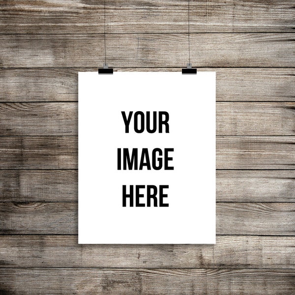 Poster Mockup | Frame  Mockup | Digital Poster Mockup | Mockup Wood Background | Hanging Frame | Digital Frame | Digital Frame with Clips