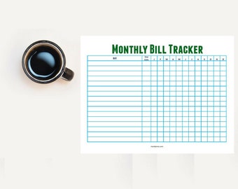 Bill Tracker Printable Monthly Horizontal Bill Tracker Spreadsheet Monthly Debt Checklist Debt Snowball PDF Download INSTANT DOWNLOAD