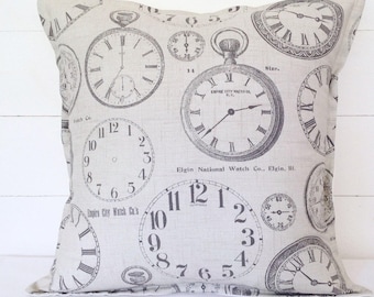Cushion Cover, Vintage Clocks Cushion Cover 16", Clocks Cushion, Clocks Pillow, Square Cushion, Pillow Case, Scatter Cushion, Clocks