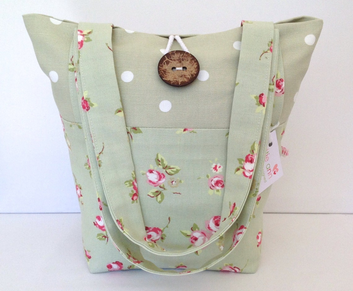 Sage Rosebud and Dotty Tote Bag Small Lunch Bag Small Tote - Etsy