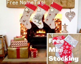 Handmade/Personalised Christmas Stockings, Xmas Stocking, Reindeer Christmas Stocking, Forest Stocking, Robin Christmas Stocking, Unique