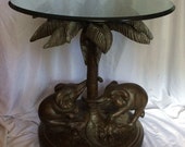 Vintage Cast Elephant Palm Tree Table Glass Top Mid Century Maitland Smith Bombay Company Gorgeous, Free Pick Up or You Ship See Details