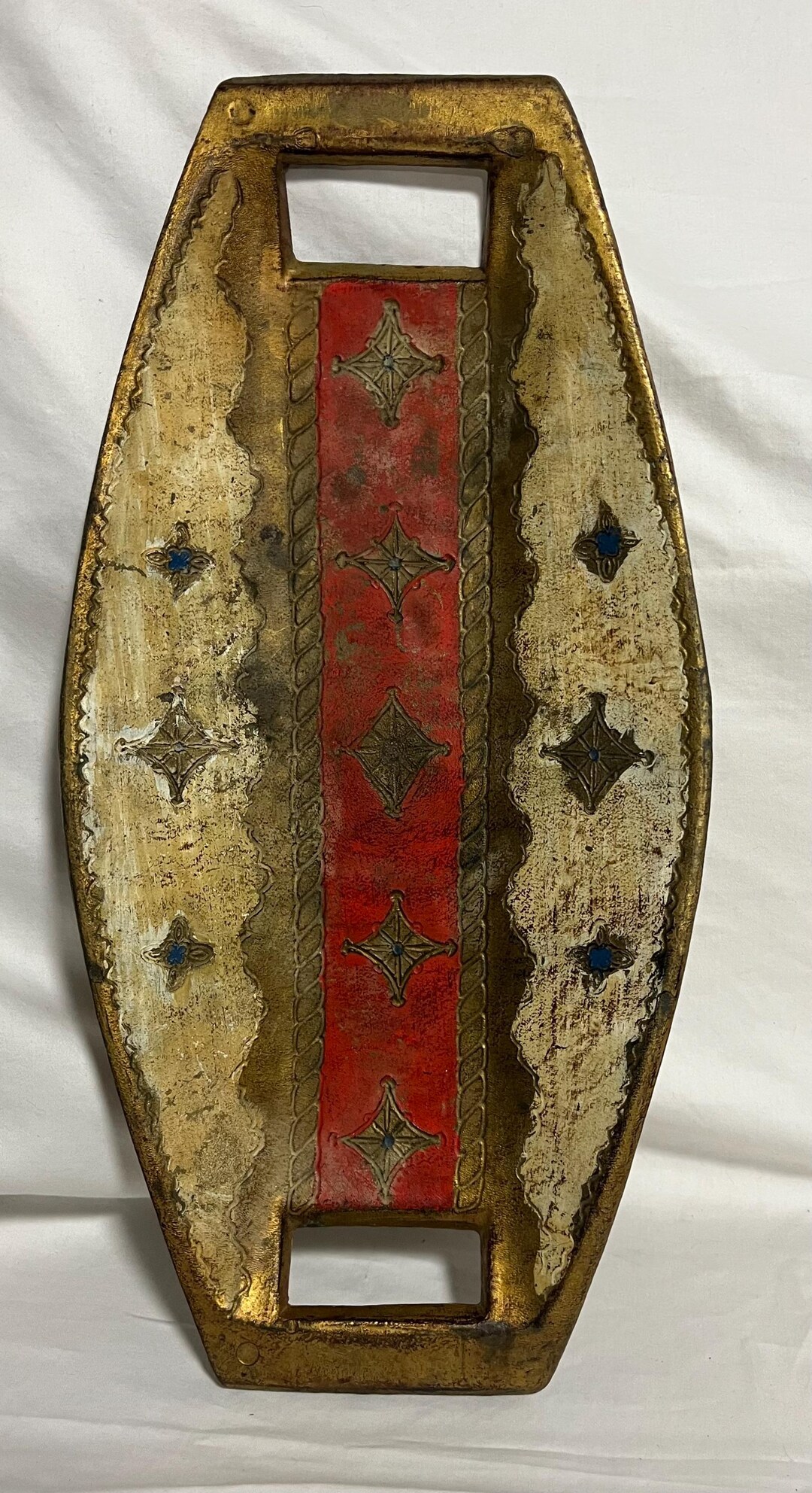 Vintage Italian Florentine Tray Wood Hand Carved Painted Red Blue White ...