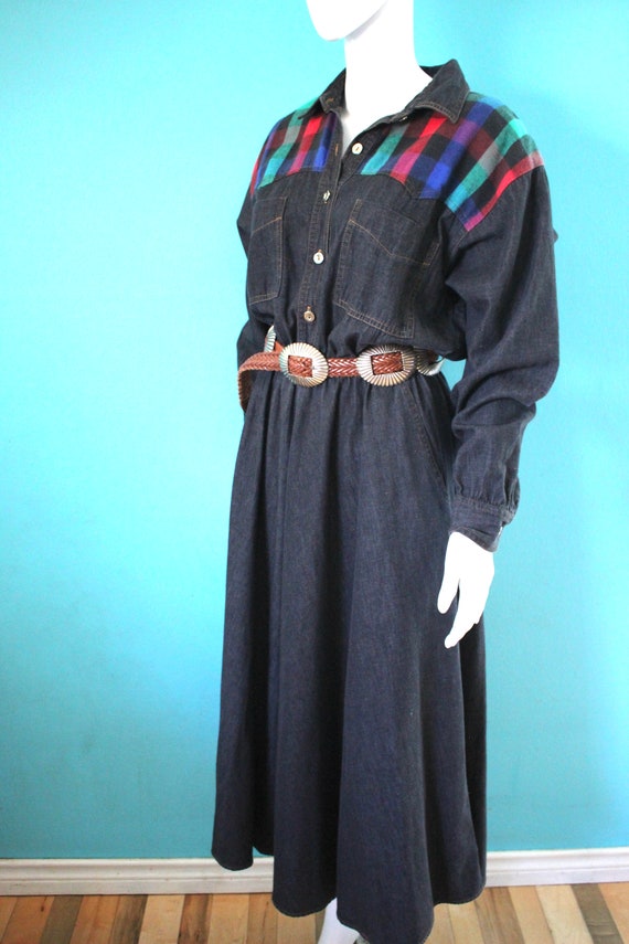 Western Dress 1980's Black Chambray Western Dress… - image 5