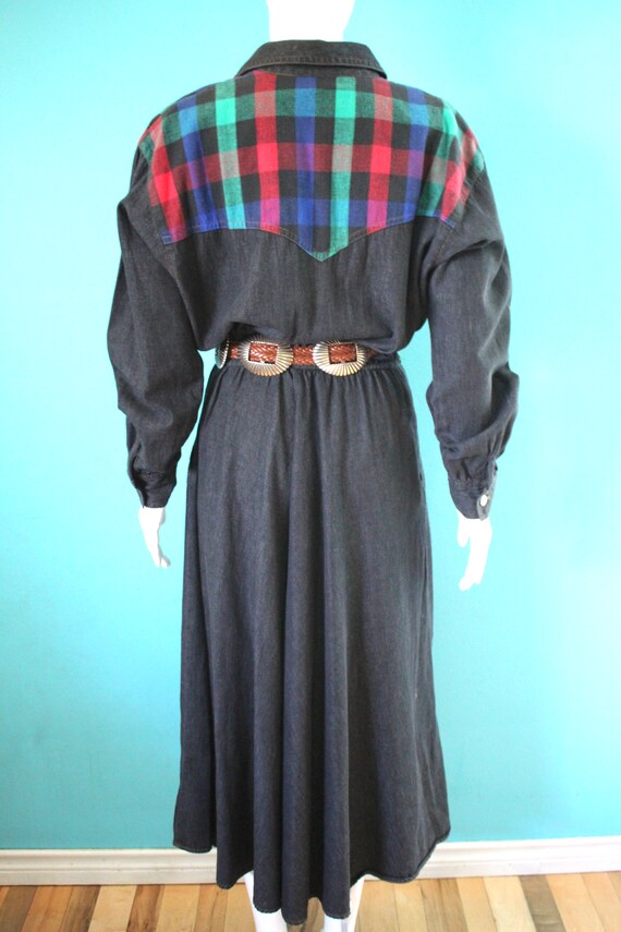 Western Dress 1980's Black Chambray Western Dress… - image 6