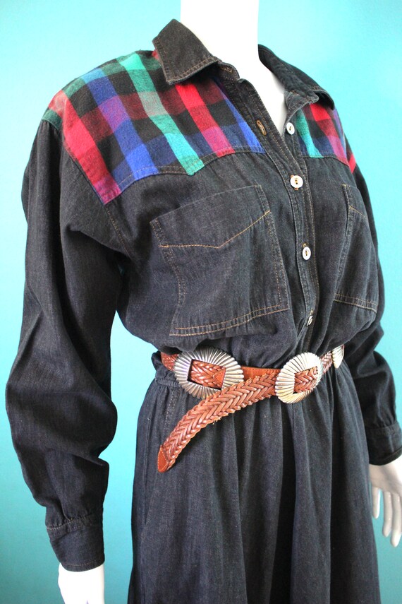 Western Dress 1980's Black Chambray Western Dress… - image 4