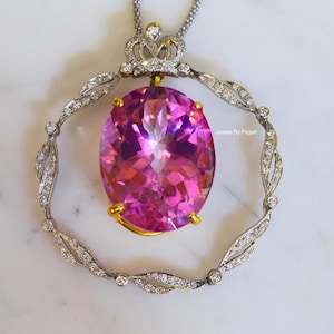 14kt White And Yellow Gold Pink Topaz And Diamond Pendant With Chain