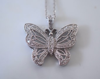 14kt White Gold Diamond Butterfly Necklace Or Ring