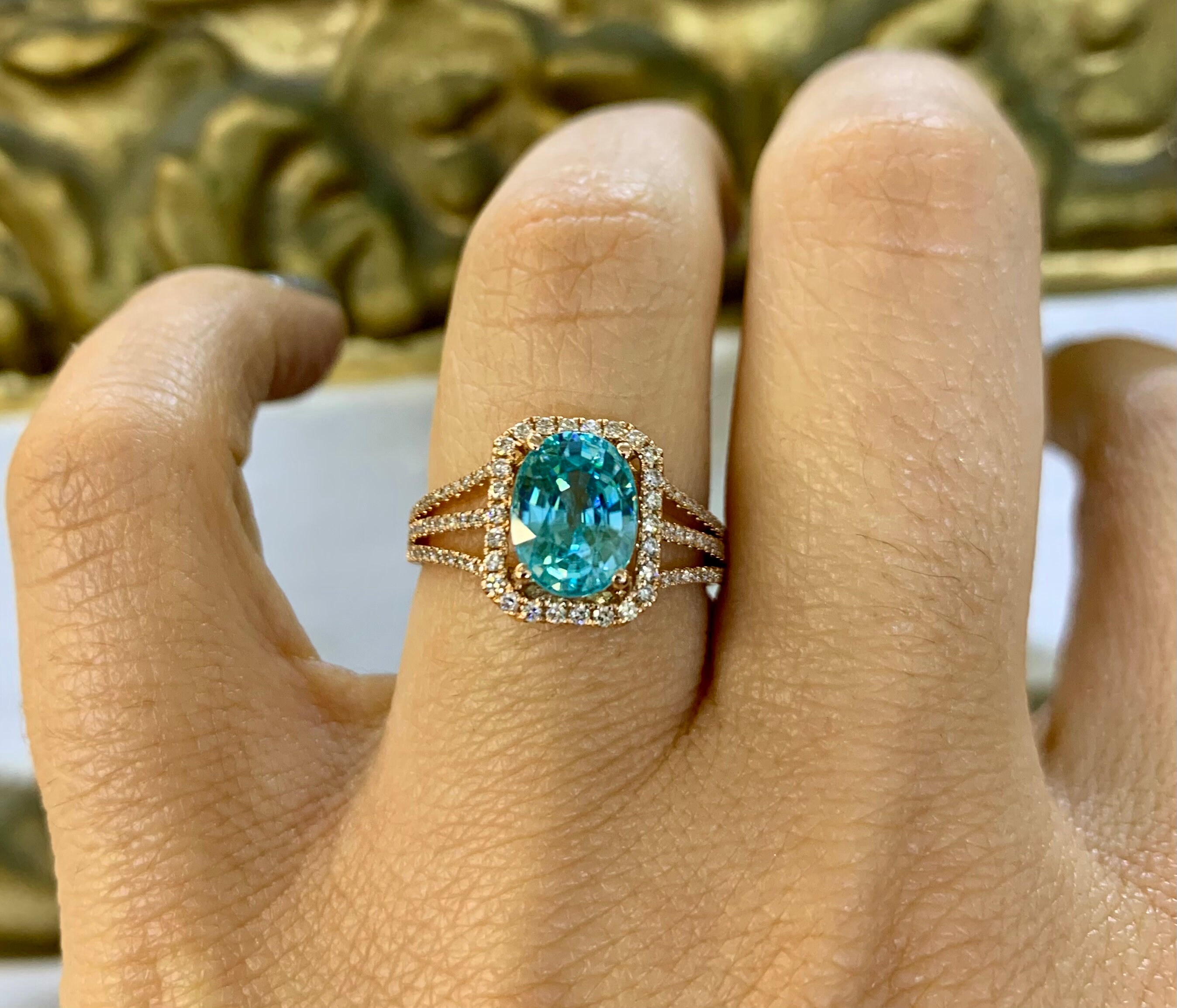 Blue zircon gold ring sale