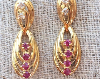14kt Yellow Gold Ruby And Diamond Earrings