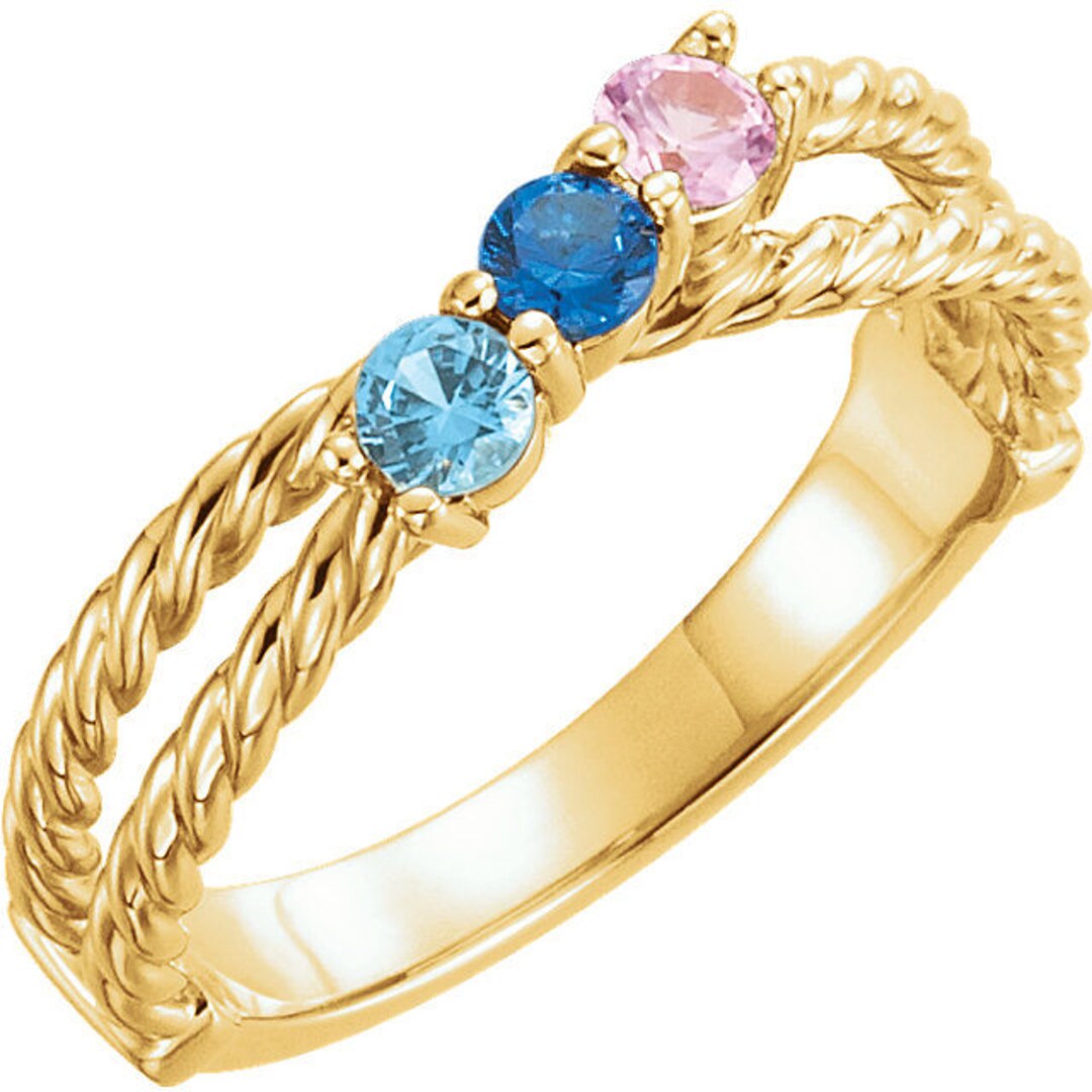 Any Color 14kt Gold 1 to 6 Family Birthstone Rope Style Ring - Etsy