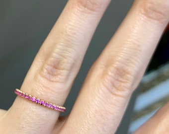 Dainty 14kt Rose Gold Pink Sapphire Eternity Band