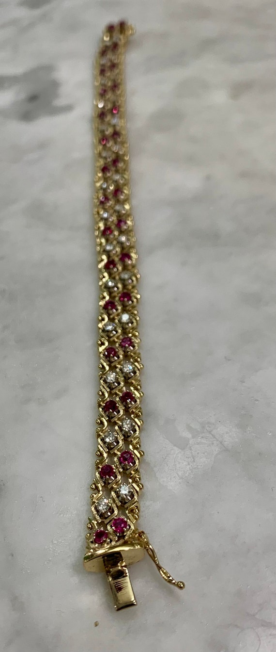 Vintage 14kt Yellow Gold Ruby And Diamond Bracelet - image 5