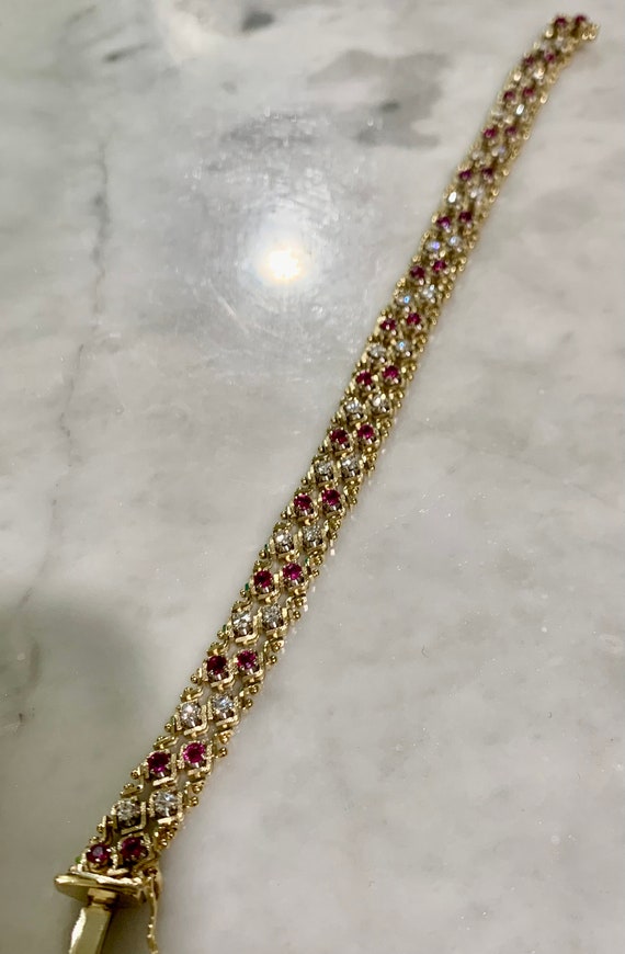 Vintage 14kt Yellow Gold Ruby And Diamond Bracelet - image 10