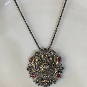 Rose Gold And Silver Antique Ruby And Diamond Giardinetto Brooch/ Pendant