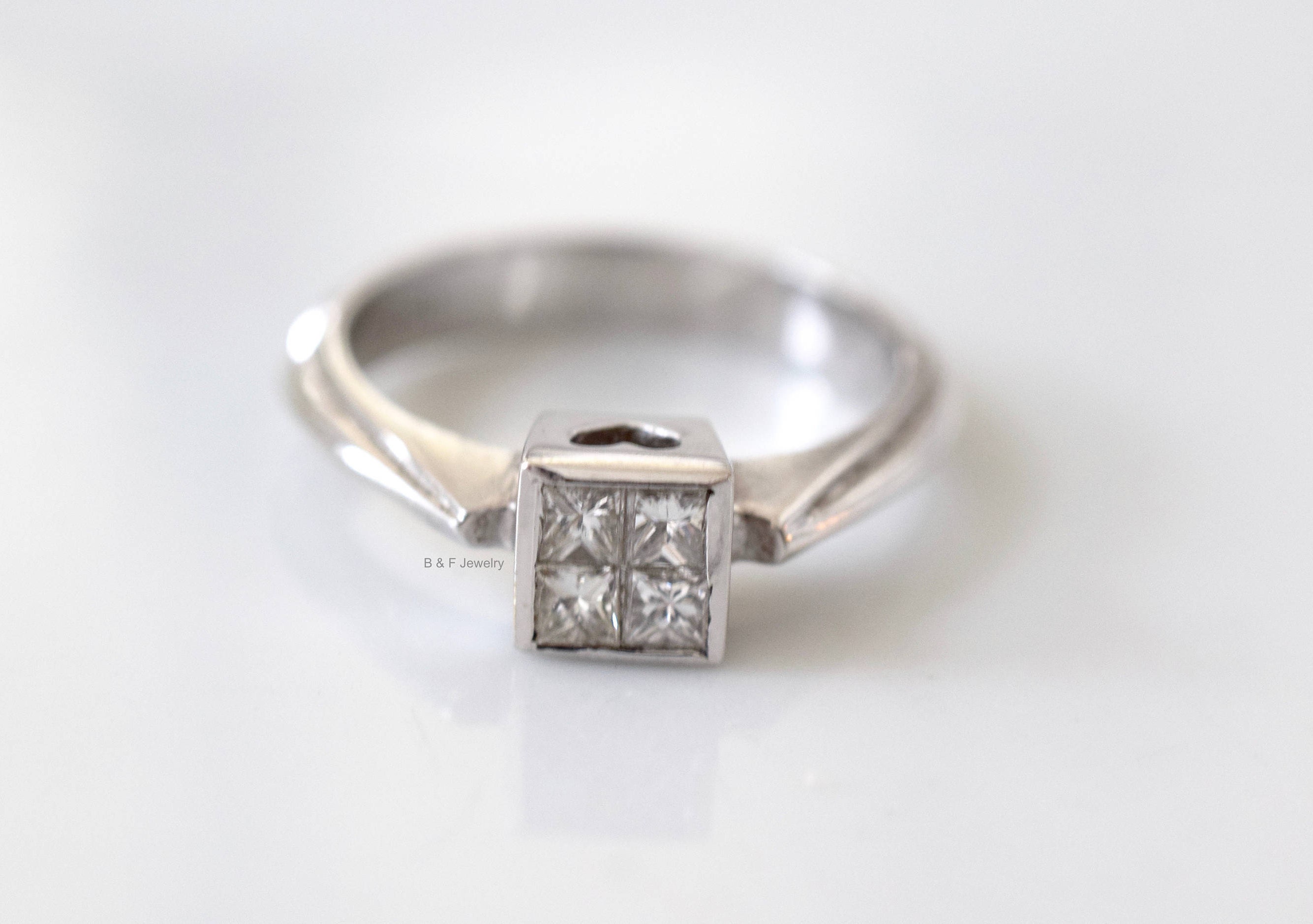 White gold square hot sale cut diamond engagement rings