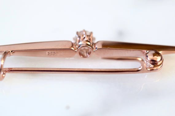 Antique 14kt Rose Gold Diamond Bar Brooch - image 7