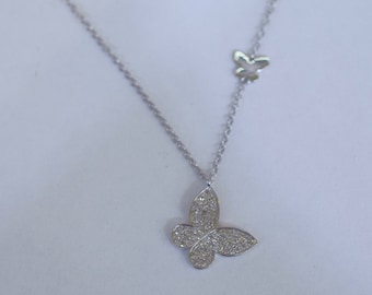 14kt White Gold Diamond Double Butterfly Necklace