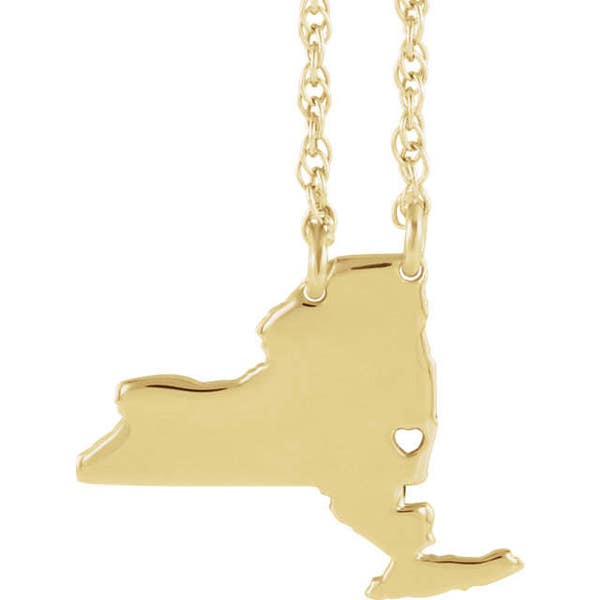 Any color 14kt Gold State with Heart-Pierced City Necklace
