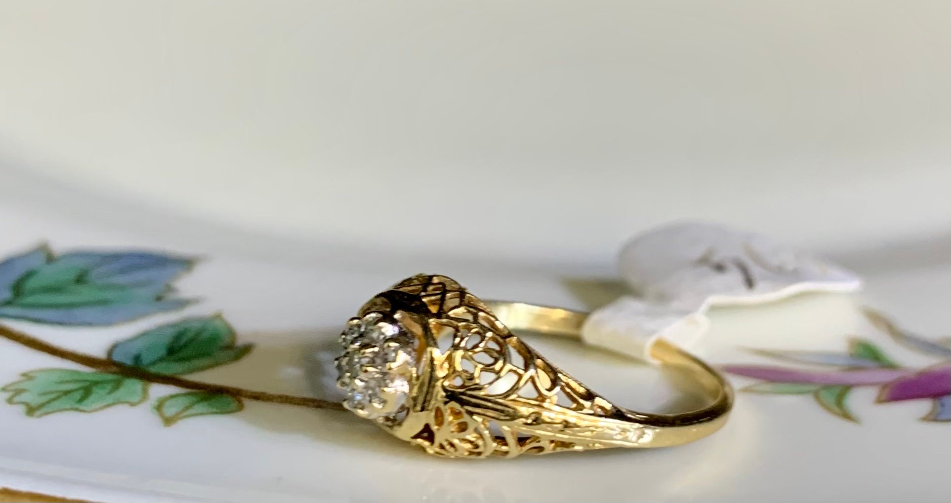 14k Yellow Gold Vintage Style Filigree Engagement Ring #105792