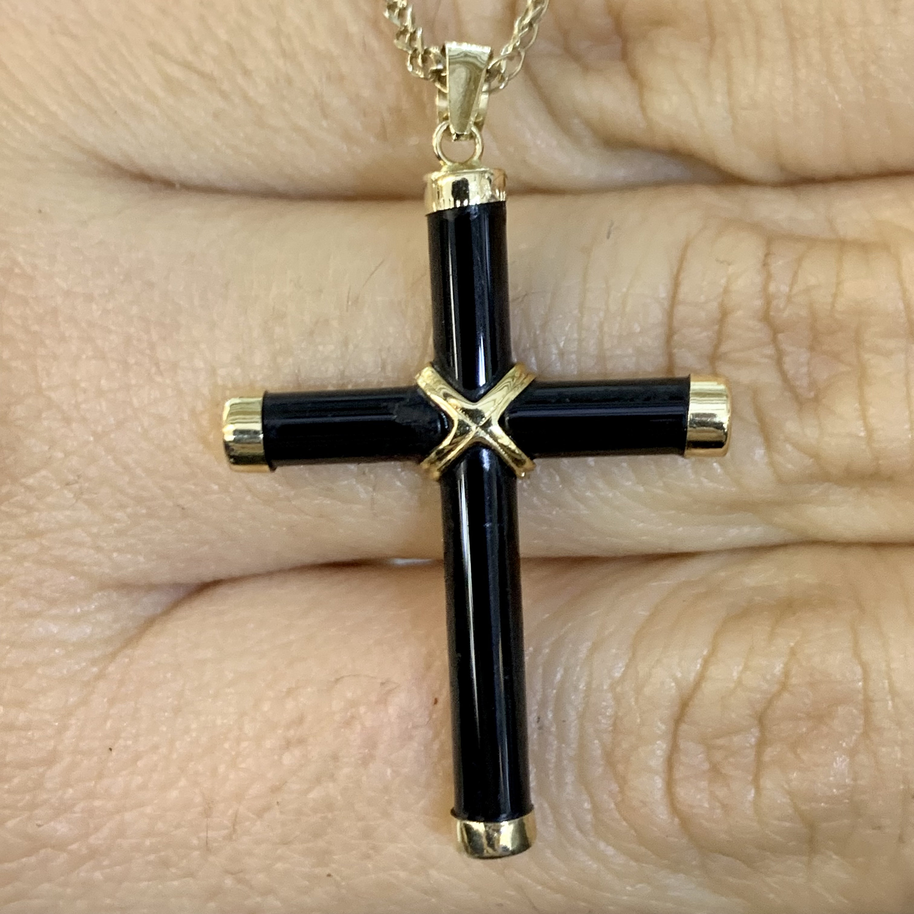 14kt Yellow Gold Onyx Cross Necklace - Etsy
