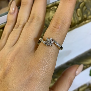 14kt Yellow Gold Dainty Diamond Bypass Flower Ring