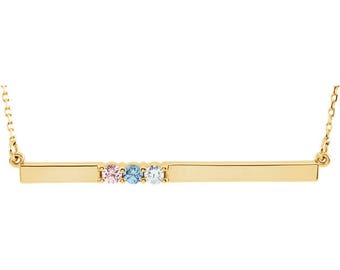 Any Color 14kt Gold 1 to 6 Birthstone Bar Necklace