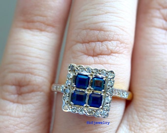 Vintage 18kt Bi-color Gold  Sapphire And Diamond Ring