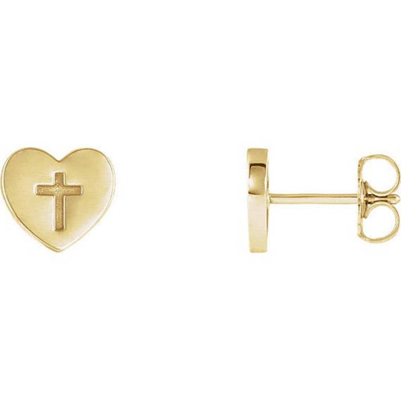 Earrings Any Color Solid 14K Gold Cross Heart Necklace Or Ring SALE