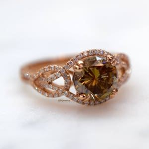 SALE! 14kt Rose Gold 2.34 Cognac Diamond Engagement Ring