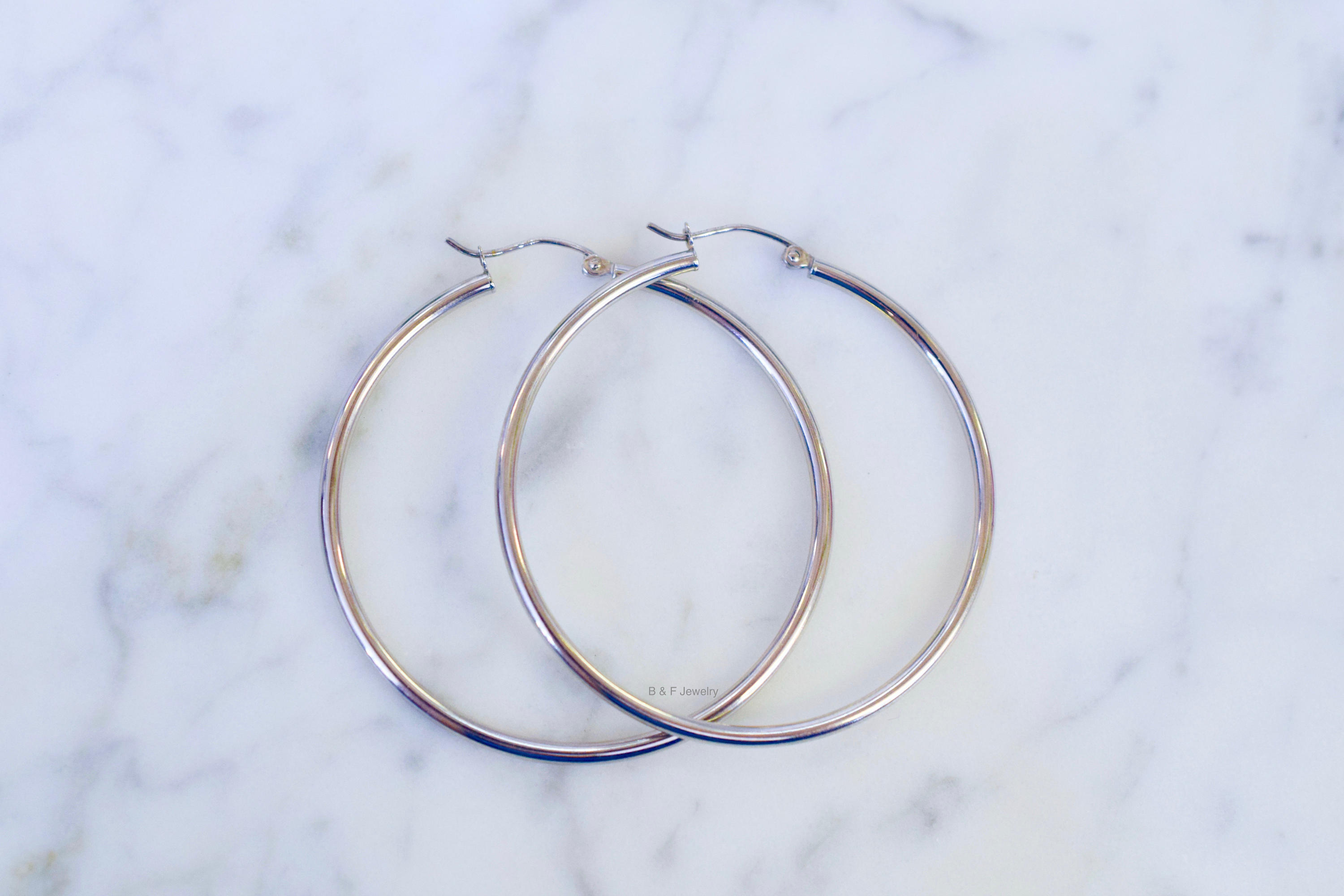 14K White Gold Hoop Earrings Etsy