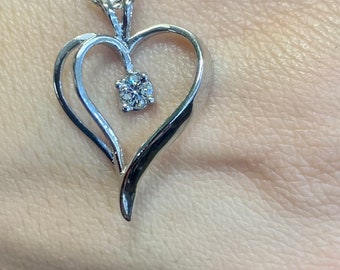 14kt White Gold Diamond Solitaire Heart Necklace