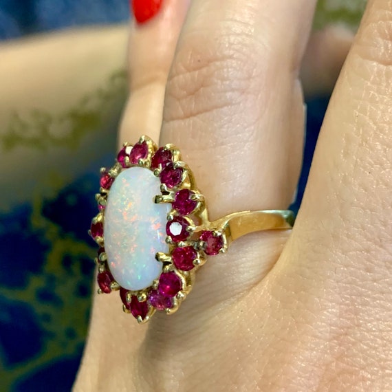 14kt Yellow Gold Opal And Ruby Ring - image 3