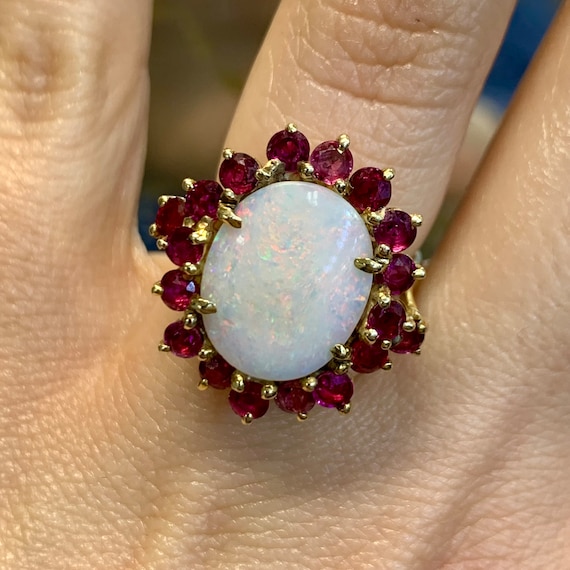 14kt Yellow Gold Opal And Ruby Ring - image 5