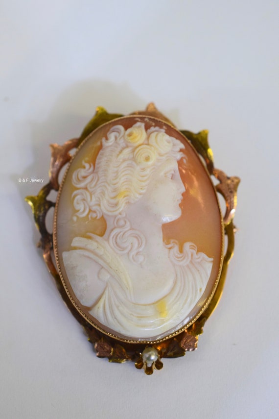 14kt Rose And Yellow Gold Vintage Cameo Brooch/Pen