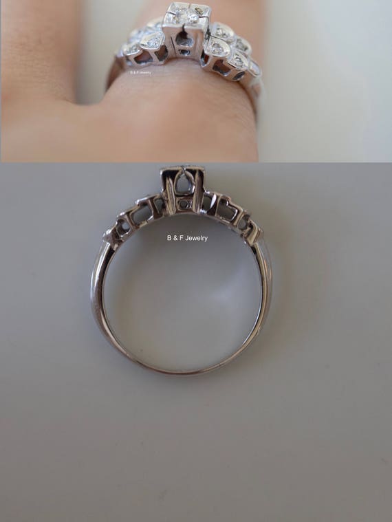 Vintage 14kt White Gold Diamond Engagement Ring - image 5