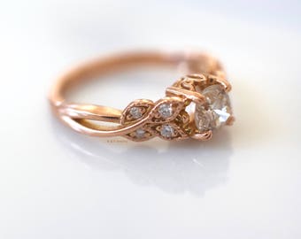 Vintage Style 14kt Rose Gold Round Diamond Engagement Ring