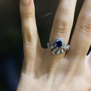 Vintage Platinum Diamond And Sapphire Flair Ring