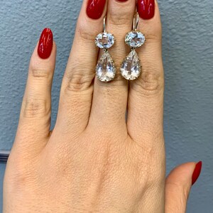 14kt White Gold 21.80 ctw White Topaz Multi Prong Drop Earrings