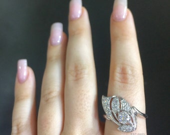 Vintage 14kt White Gold Diamond Ring