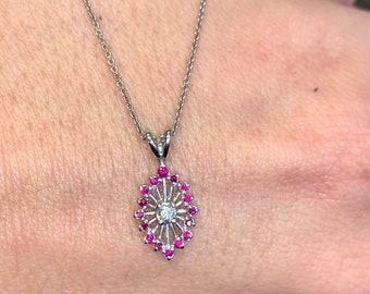 Dainty 14kt White Gold Ruby And Diamond Pendant