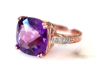 14kt Rose Gold Amethyst And Diamond Ring